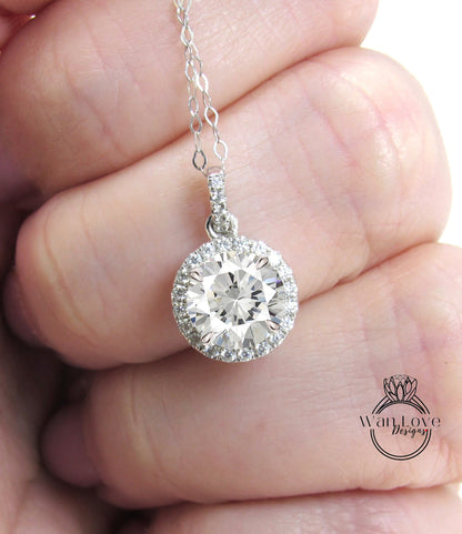 Birthstone Round Halo Necklace - 14k, 18k Yellow, Rose, White Gold or Platinum. Fully Customizable. Fine Jewelry Made to Order in GA