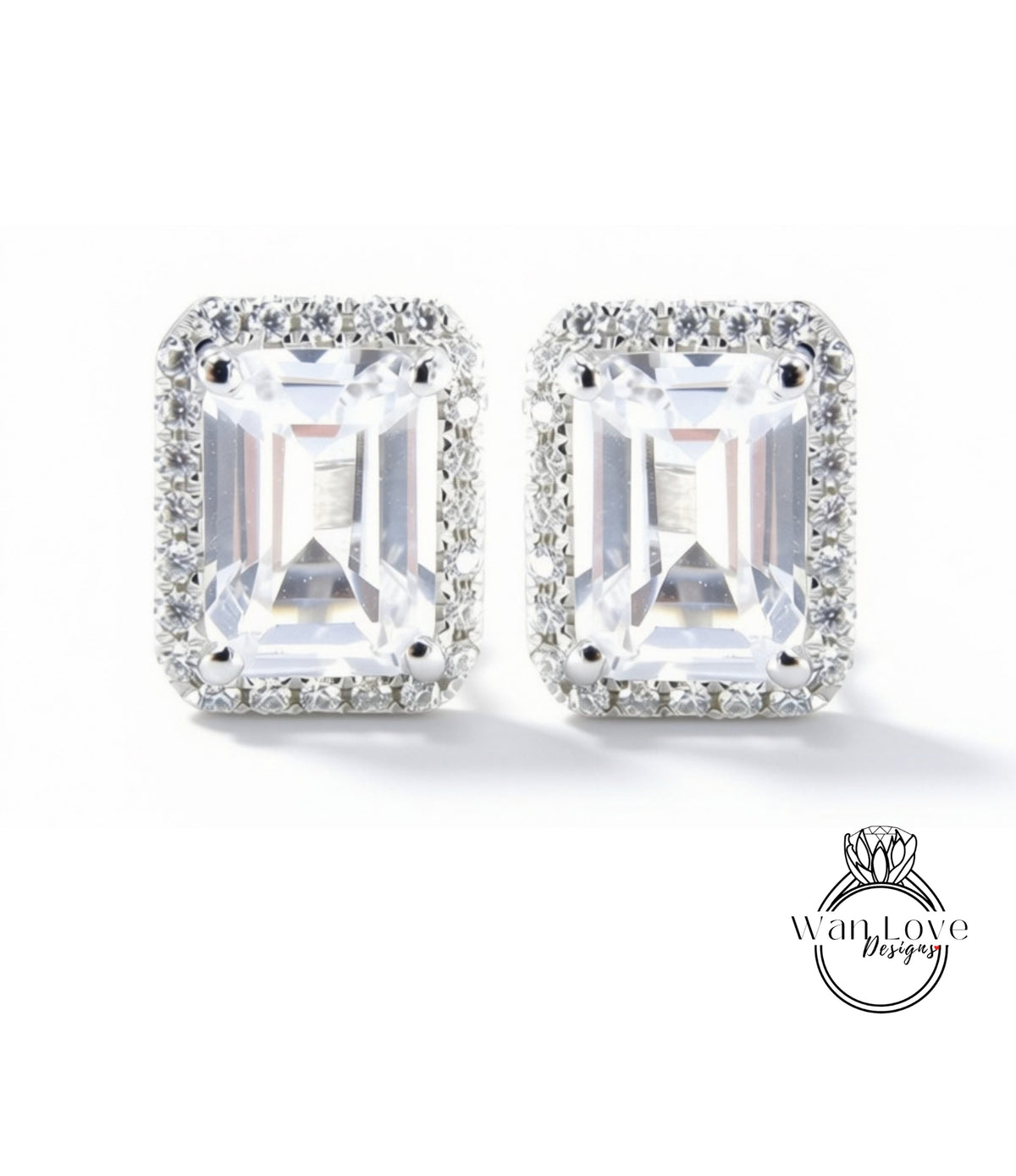 Orecchini a bottone Halo in zaffiro bianco da 2 ct, gioielli da sposa vintage, orecchini art deco in oro bianco, regalo di anniversario di matrimonio, pronti per la spedizione