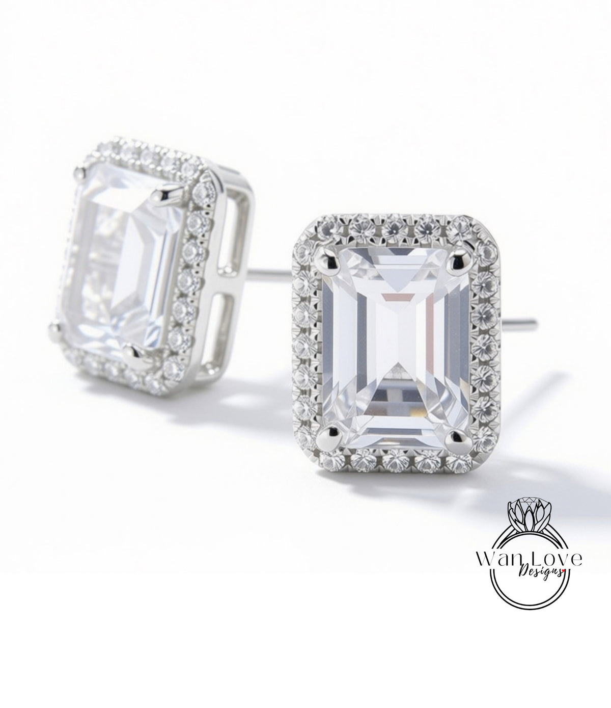Orecchini a bottone Halo in zaffiro bianco da 2 ct, gioielli da sposa vintage, orecchini art deco in oro bianco, regalo di anniversario di matrimonio, pronti per la spedizione