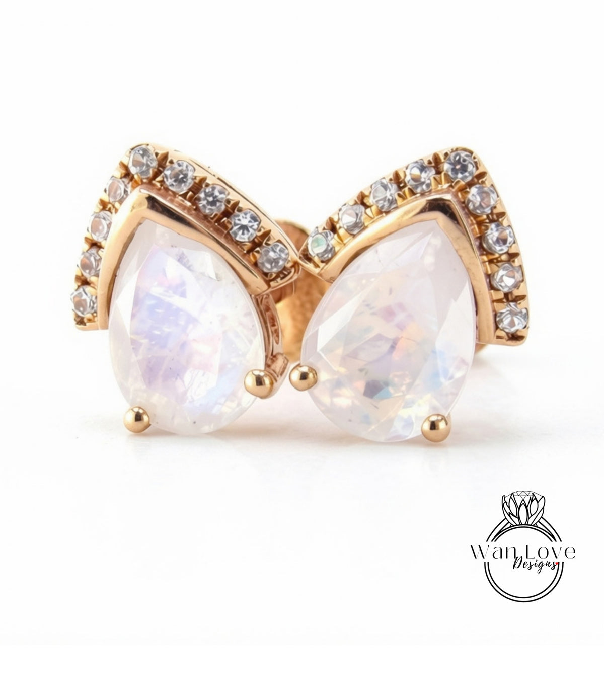 Orecchini a perno con pera semi-castello in zaffiro bianco art deco Orecchini a perno con pera da 2 ct in oro bianco con zaffiro, regalo per anniversario di matrimonio, pronto
