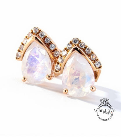 Orecchini a perno con pera semi-castello in zaffiro bianco art deco Orecchini a perno con pera da 2 ct in oro bianco con zaffiro, regalo per anniversario di matrimonio, pronto