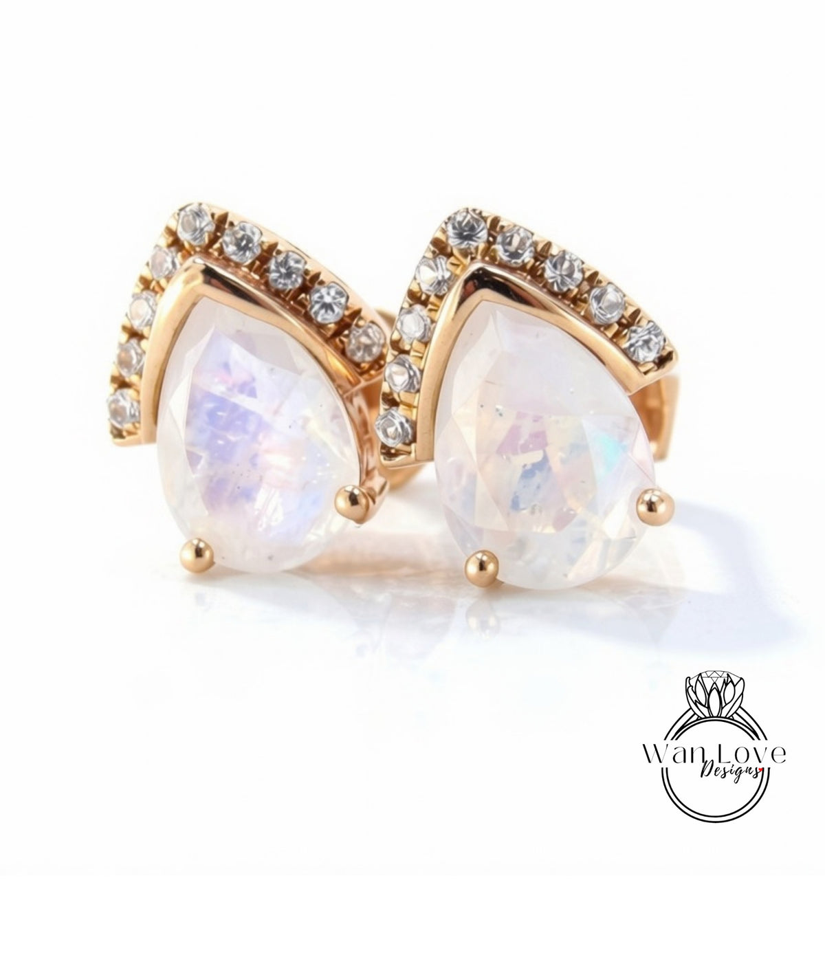 Orecchini a perno con pera semi-castello in zaffiro bianco art deco Orecchini a perno con pera da 2 ct in oro bianco con zaffiro, regalo per anniversario di matrimonio, pronto