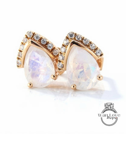 Orecchini a perno con pera semi-castello in zaffiro bianco art deco Orecchini a perno con pera da 2 ct in oro bianco con zaffiro, regalo per anniversario di matrimonio, pronto