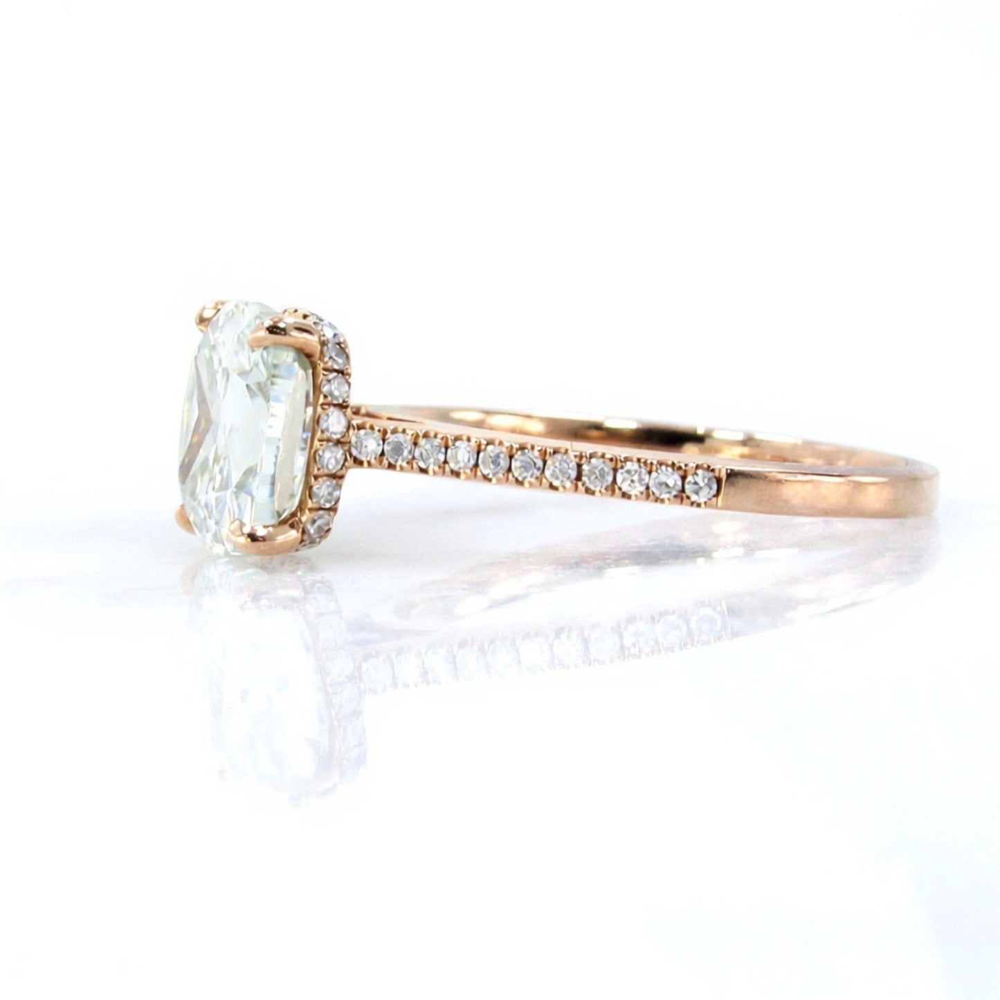 Moissanite & Diamond Cushion Side Halo Engagement Ring-Hidden-Floating-Champagne-2.5ct-8mm-Custom-Wedding-Anniversary Gift-Ready to Ship Wan Love Designs