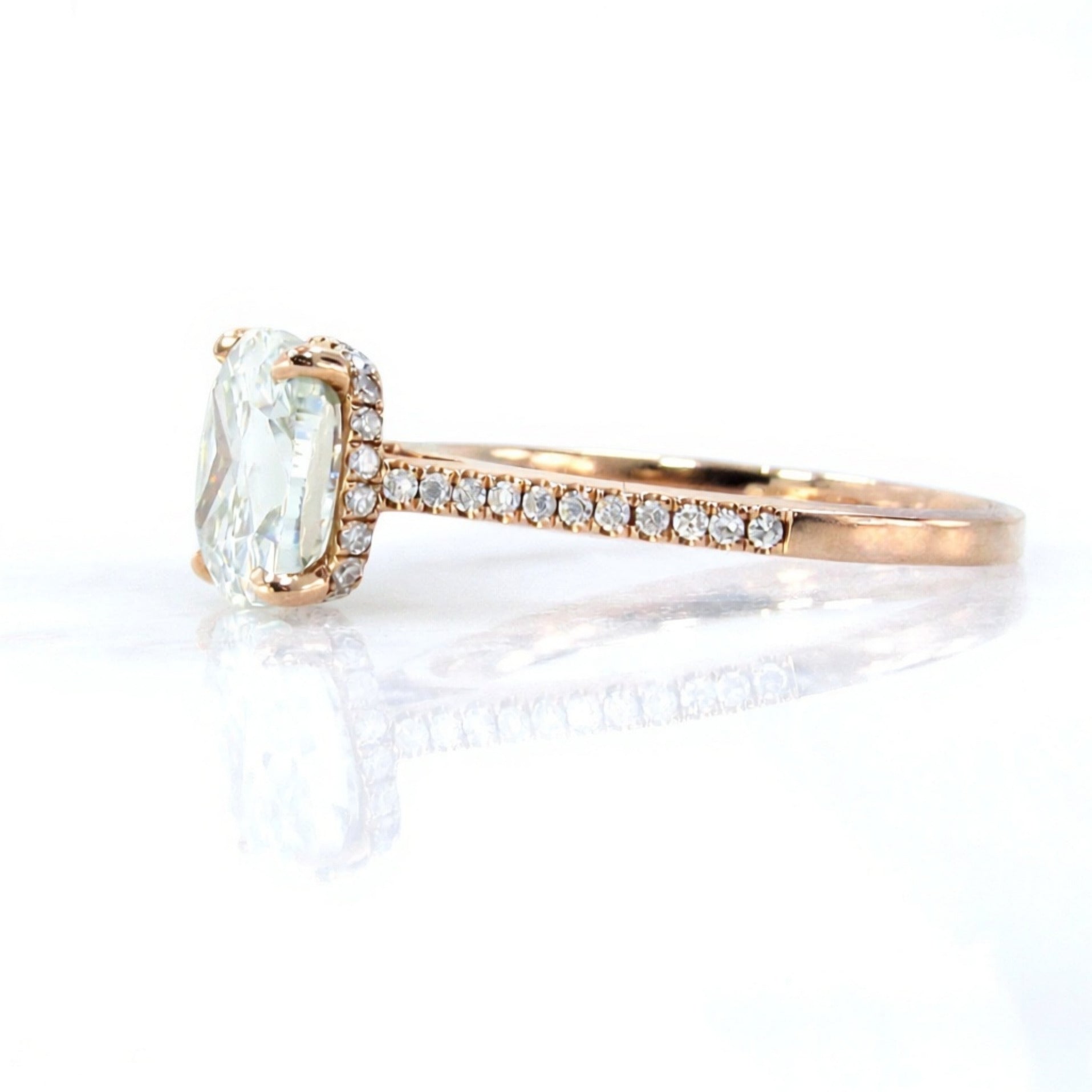 Moissanite & Diamond Cushion Side Halo Engagement Ring-Hidden-Floating-Champagne-2.5ct-8mm-Custom-Wedding-Anniversary Gift-Ready to Ship Wan Love Designs