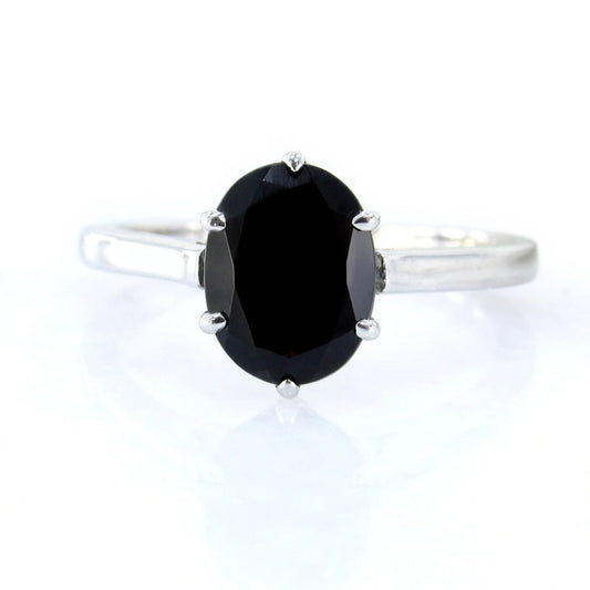 3ct 6 Prong Solitaire Ring, Oval Engagement Ring, Black Spinel Trellis Ring, Stacking Wedding Ring, Anniversary Ring, Ready to Ship Wan Love Designs