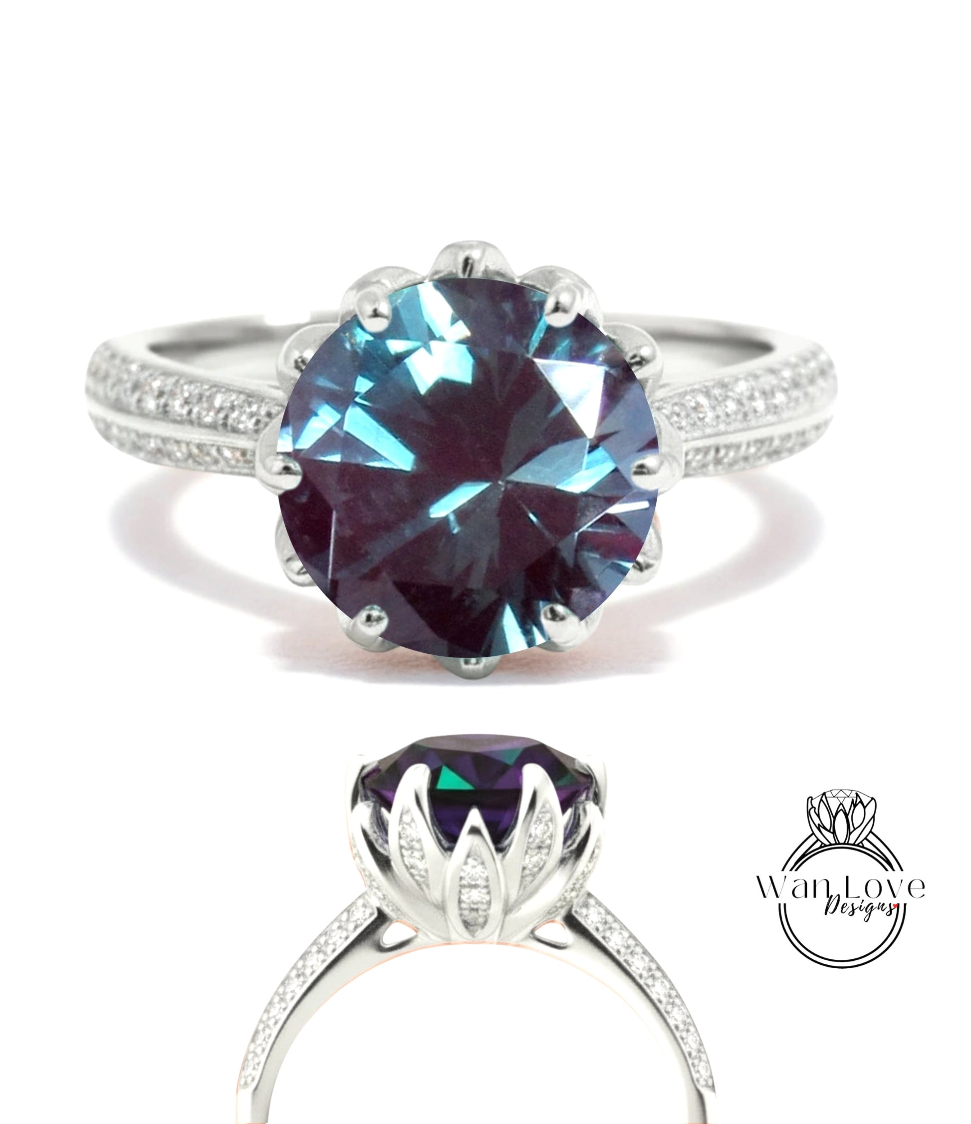 A stunning blue gemstone ring with a large central stone surrounded by smaller stones, set in a silver band with a scalloped edge.
