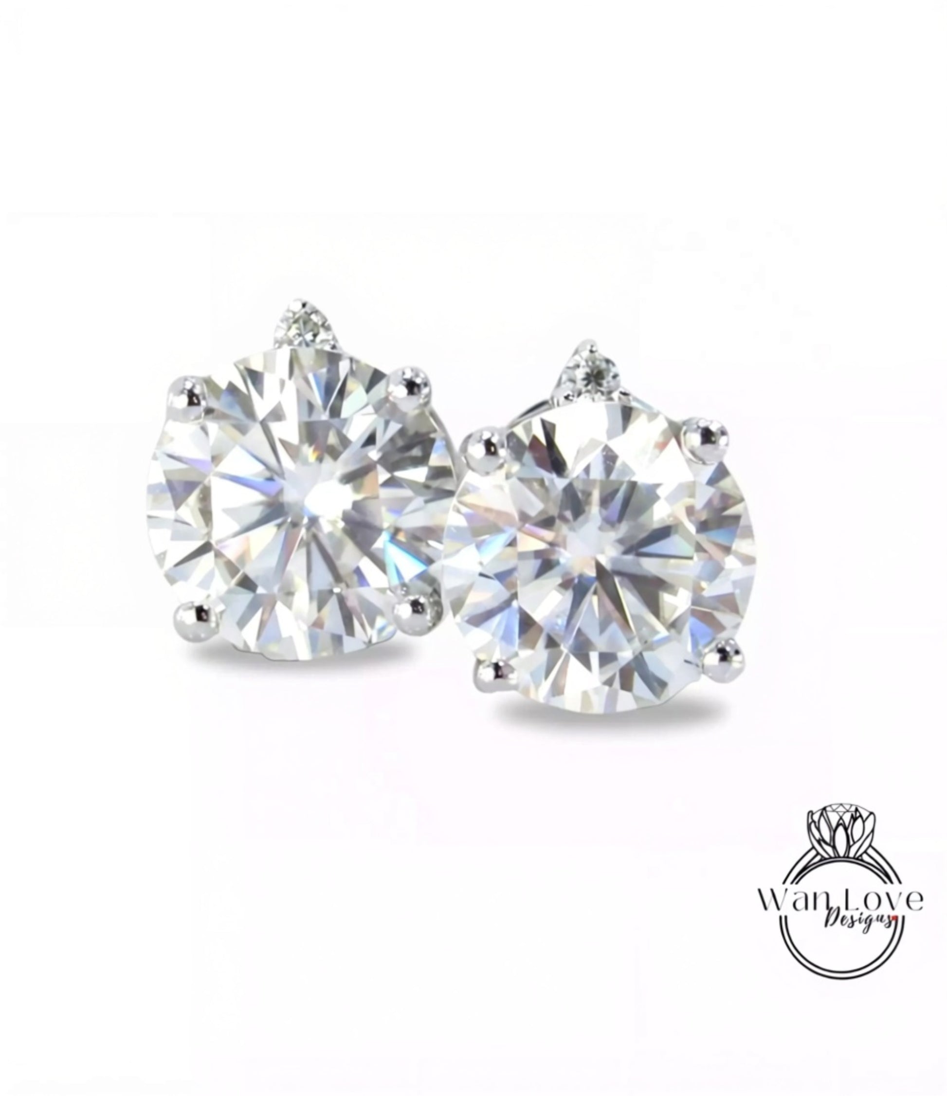 Moissanite Round cut Earrings studs basket Push Backs 4 Prongs, .75ct, 1.5cttw, 6mm, Custom-White Rose Gold,Anniversary Gift, Ready to Ship