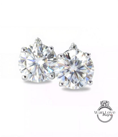 Moissanite Round cut Earrings studs basket Push Backs 4 Prongs, .75ct, 1.5cttw, 6mm, Custom-White Rose Gold,Anniversary Gift, Ready to Ship