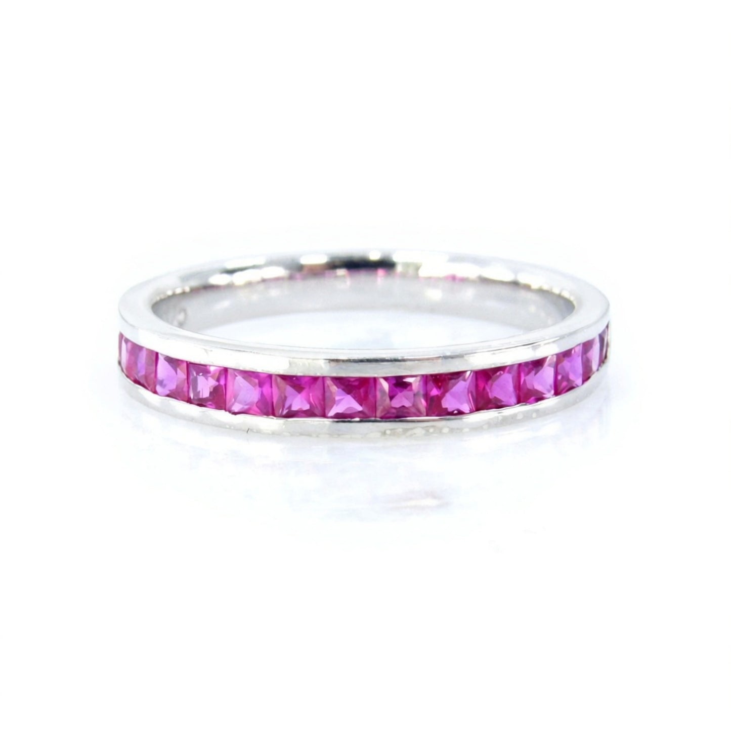 Sample Sale Ready to ship-Ruby Princess Half Eternity Channel Set Wedding Band, Stackable Ring, 925 Silver Rhodium, Anniversary Gift Wan Love Designs