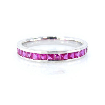 Sample Sale Ready to ship-Ruby Princess Half Eternity Channel Set Wedding Band, Stackable Ring, 925 Silver Rhodium, Anniversary Gift Wan Love Designs