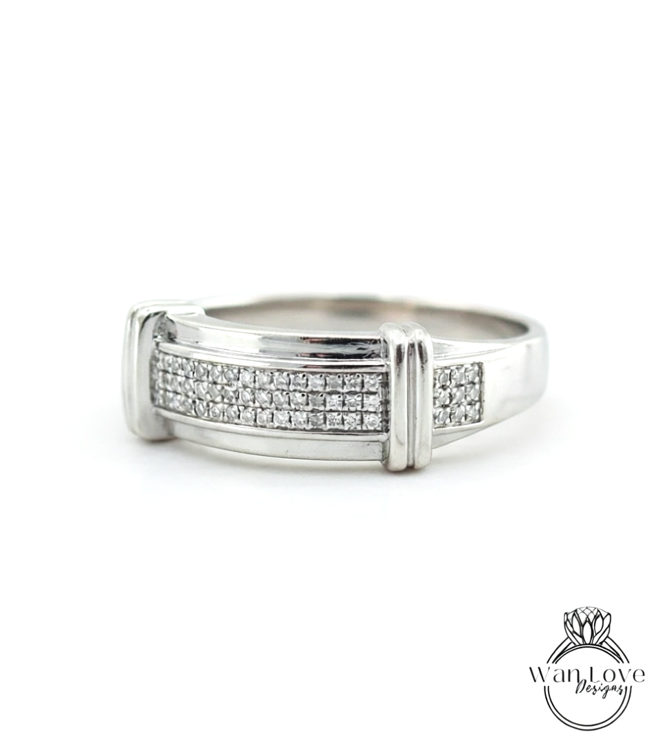 Fede nuziale da uomo con diamanti bianchi a 3 file, anello di fidanzamento con diamanti, regalo di anniversario per lui, promessa di impegno, pronto per la spedizione