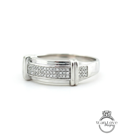 Fede nuziale da uomo con diamanti bianchi a 3 file, anello di fidanzamento con diamanti, regalo di anniversario per lui, promessa di impegno, pronto per la spedizione