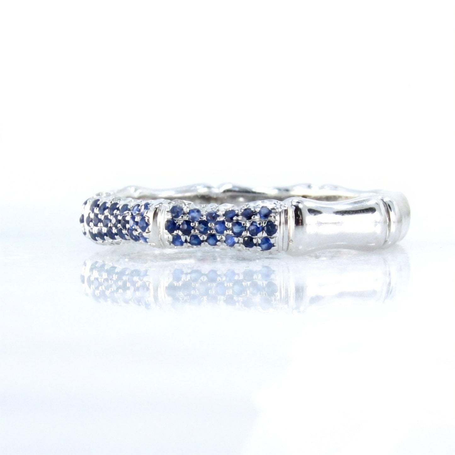 Bamboo Blue Sapphire Wedding Band Stacking Ring Custom Anniversary Ready to Ship Wan Love Designs