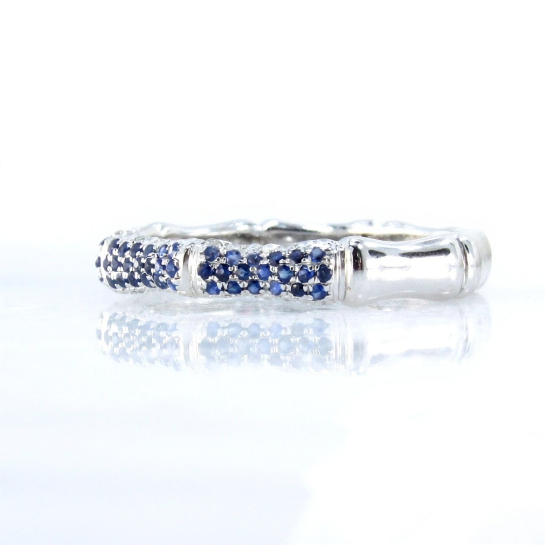 Bamboo Blue Sapphire Wedding Band Stacking Ring Custom Anniversary Ready to Ship Wan Love Designs