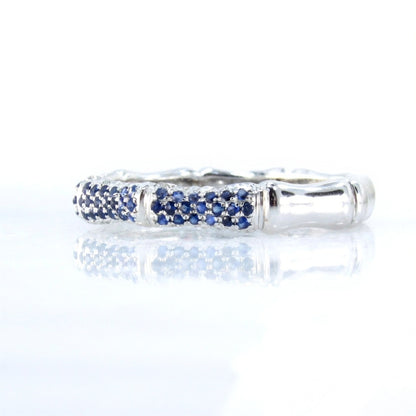Bamboo Blue Sapphire Wedding Band Stacking Ring Custom Anniversary Ready to Ship Wan Love Designs