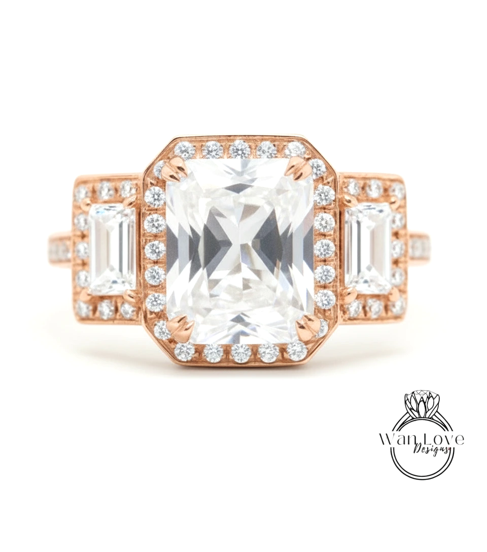 A close-up of a beautiful engagement ring with a large, clear gemstone surrounded by smaller diamonds.