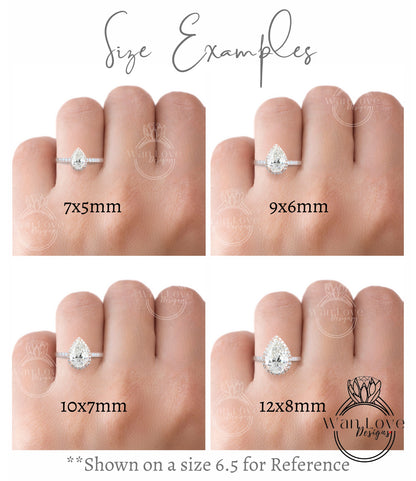 a woman's hand with four different sizes of engagement rings