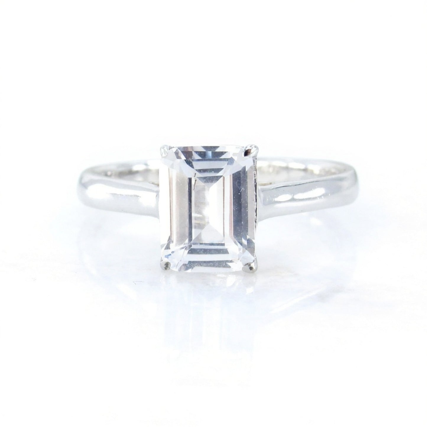 2ct Emerald Cut White Sapphire Solitaire Ring Cathedral 4 prong White Sapphire Engagement Ring Bridal Promise Ring, Ready to ship Ring