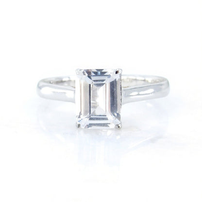 2ct Emerald Cut White Sapphire Solitaire Ring Cathedral 4 prong White Sapphire Engagement Ring Bridal Promise Ring, Ready to ship Ring