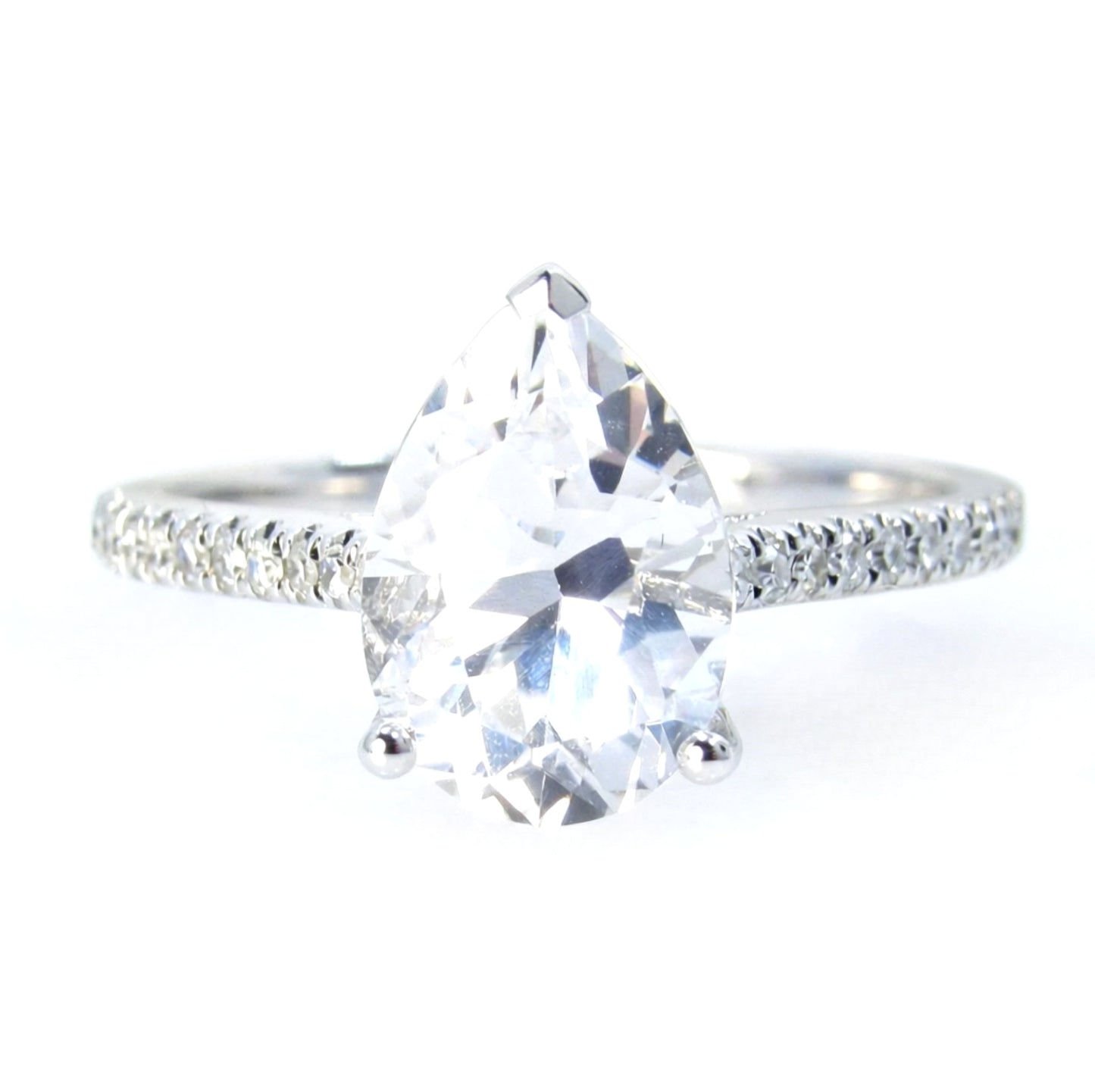 Ready to Ship Forever One Moissanite White Sapphire Engagement Ring, Pear, Cathedral, 2ct 10x7mm, White Gold, Wedding, Anniversary Gift Wan Love Designs