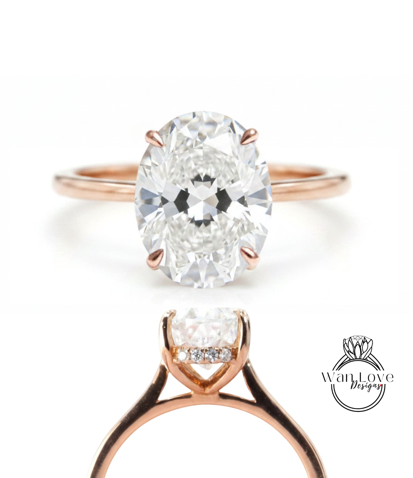 a beautiful diamond engagement ring with a large oval-shaped diamond set in a rose gold band.