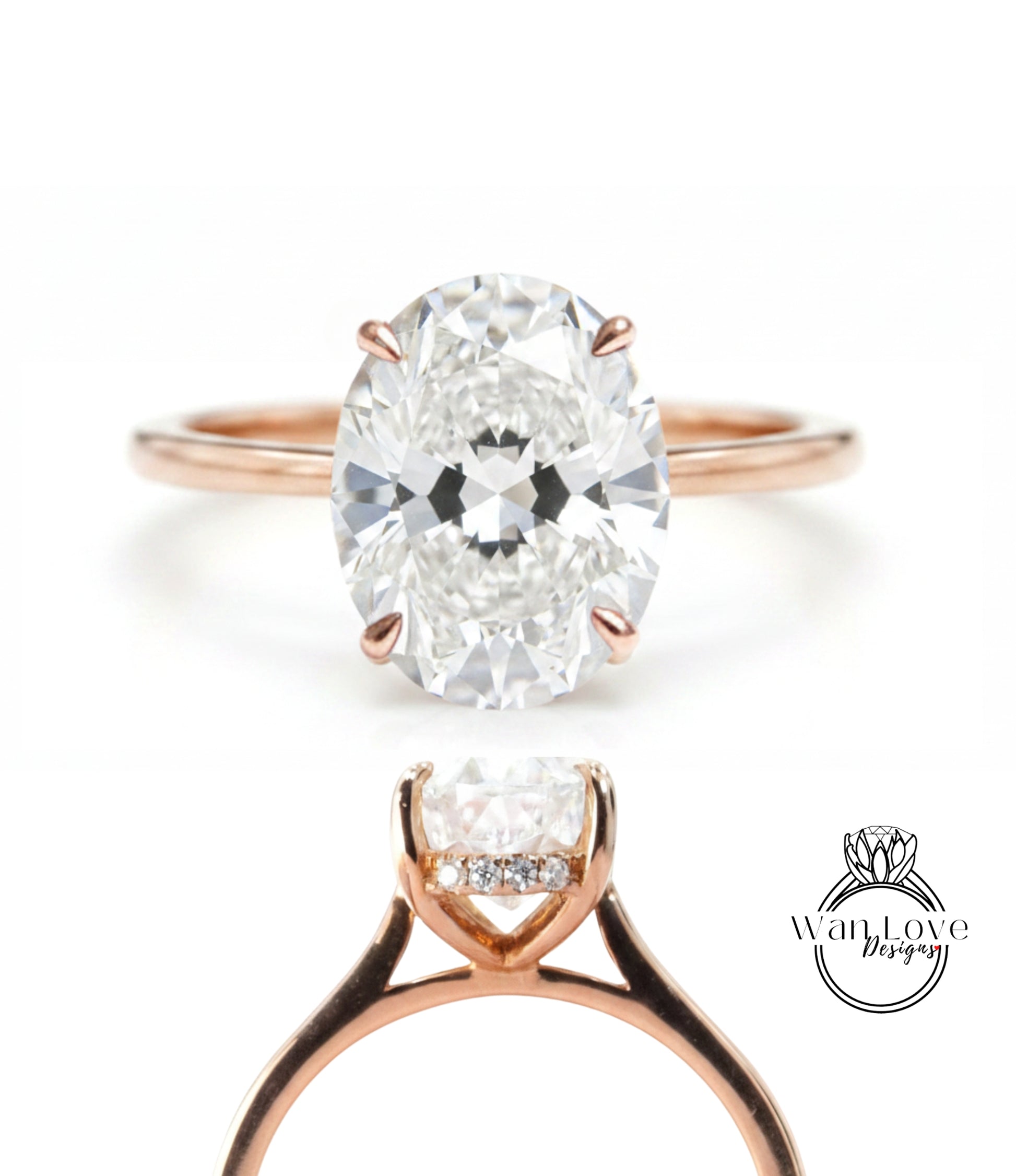 a beautiful diamond engagement ring with a large oval-shaped diamond set in a rose gold band.