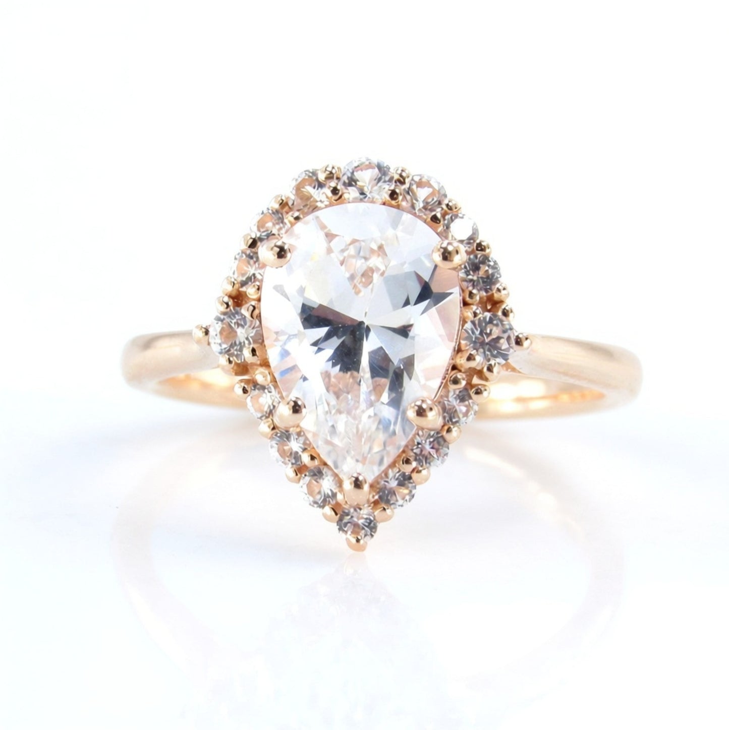 Pear shape White Sapphire engagement ring rose gold vintage unique ring women Graduated Cluster Halo/Sapphire Promise gift-Ready to Ship Wan Love Designs