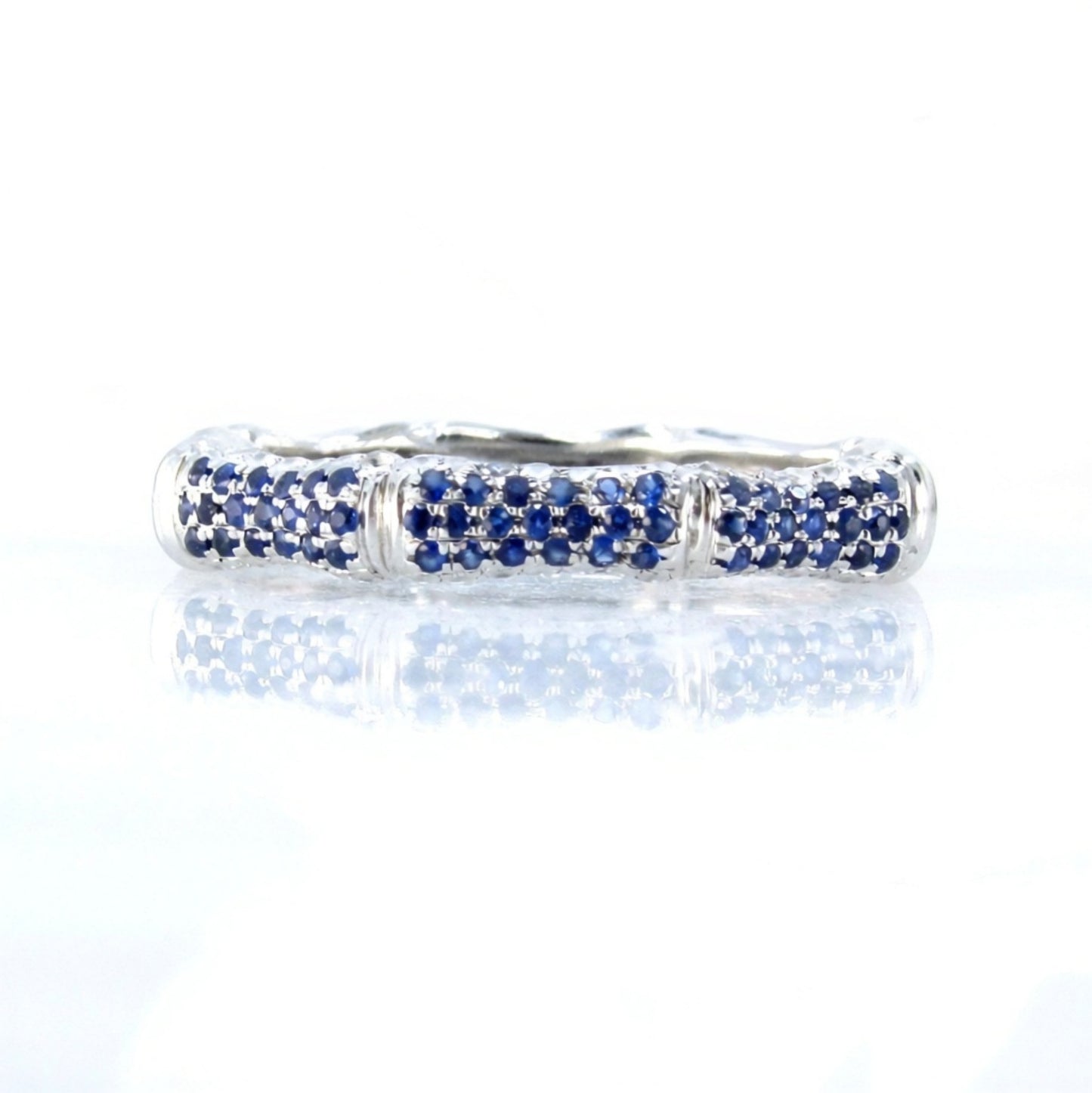 Bamboo Blue Sapphire Wedding Band Stacking Ring Custom Anniversary Ready to Ship Wan Love Designs
