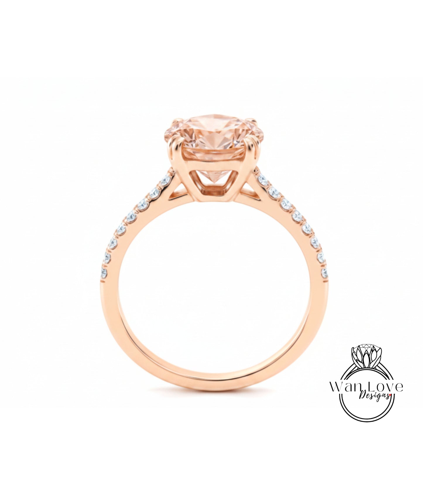 A gold engagement ring with a large, round diamond set in the center, surrounded by smaller diamonds along the band.