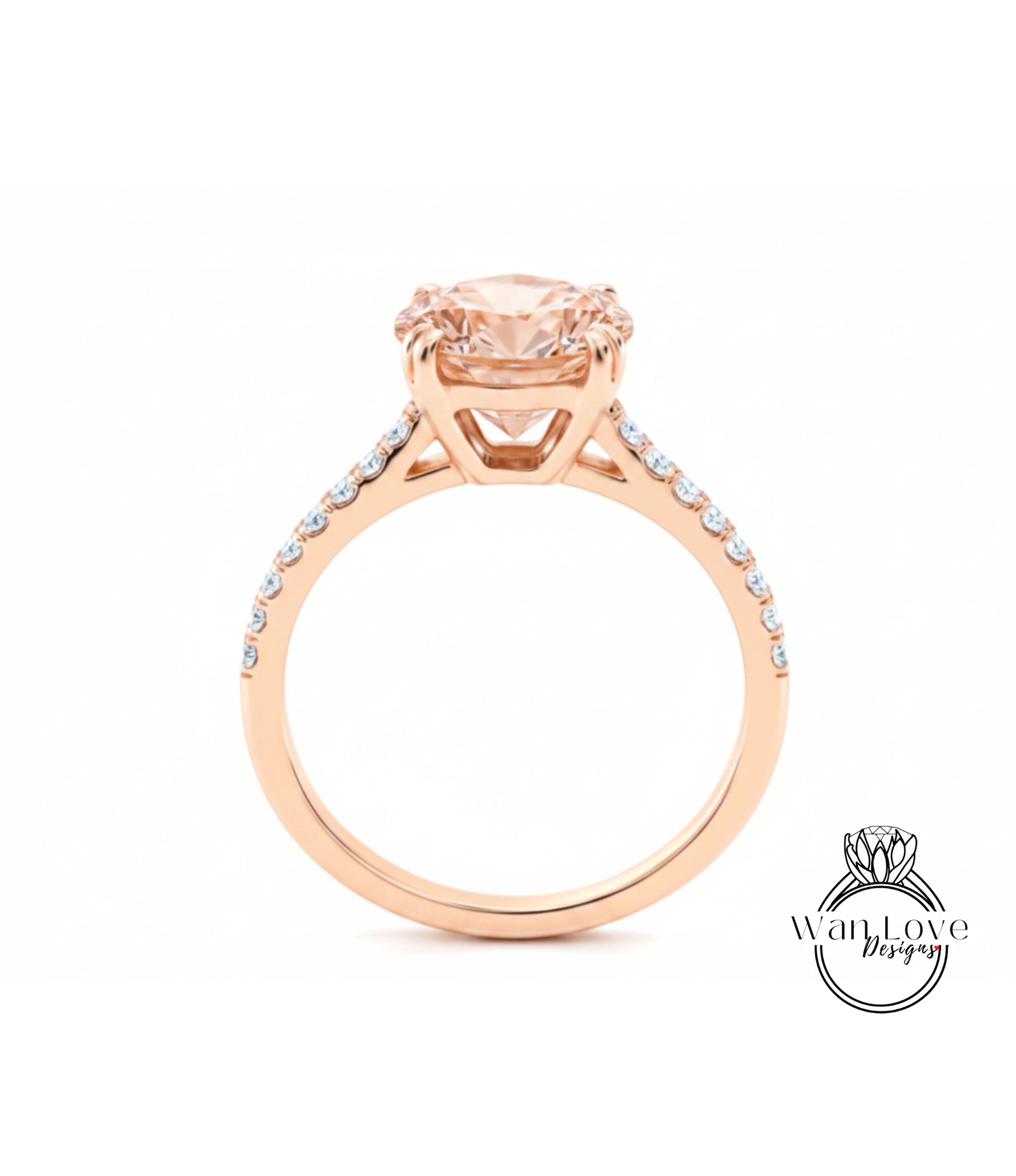 A gold engagement ring with a large, round diamond set in the center, surrounded by smaller diamonds along the band.