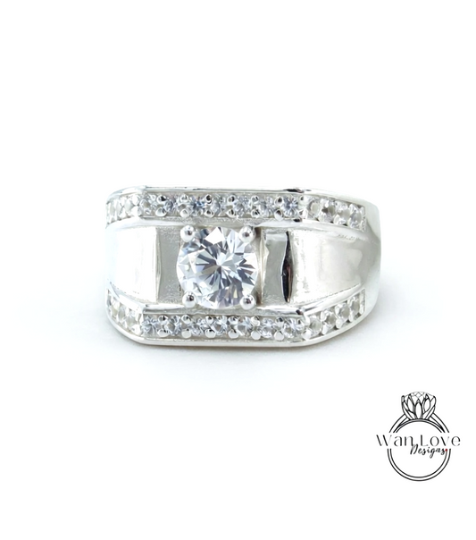 Mens White Sapphire Round 2 Double Rows Wedding Jewelry Band Commitment Engagement Ring 1ct 6mm Custom Ready to Ship