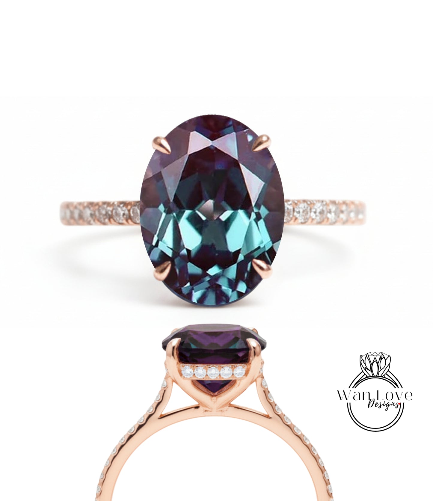 a large, oval-shaped gemstone ring with a gold band and small diamonds.