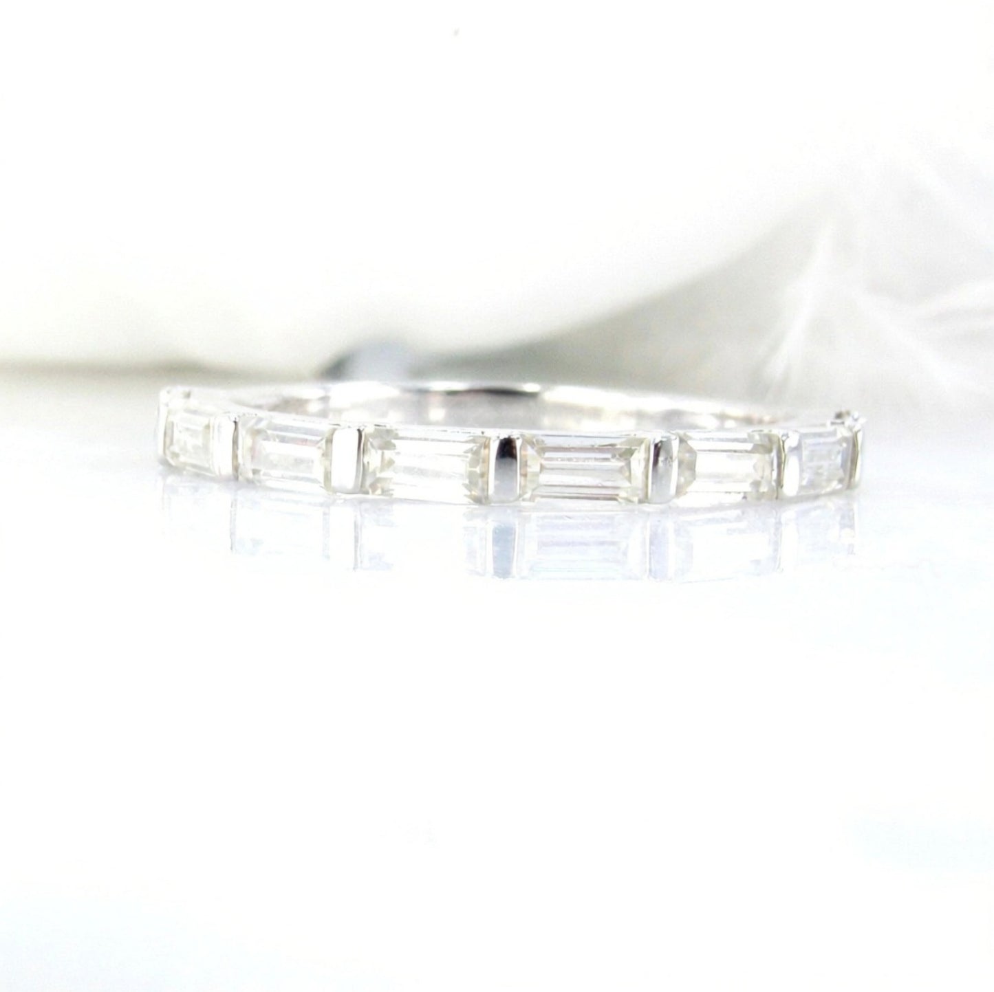 Baguette Almost Eternity Ring • Diamond 3/4 Eternity Ring • Minimalist Engagement Ring in Rose Gold • Moissanite Matching Wedding Band Wan Love Designs