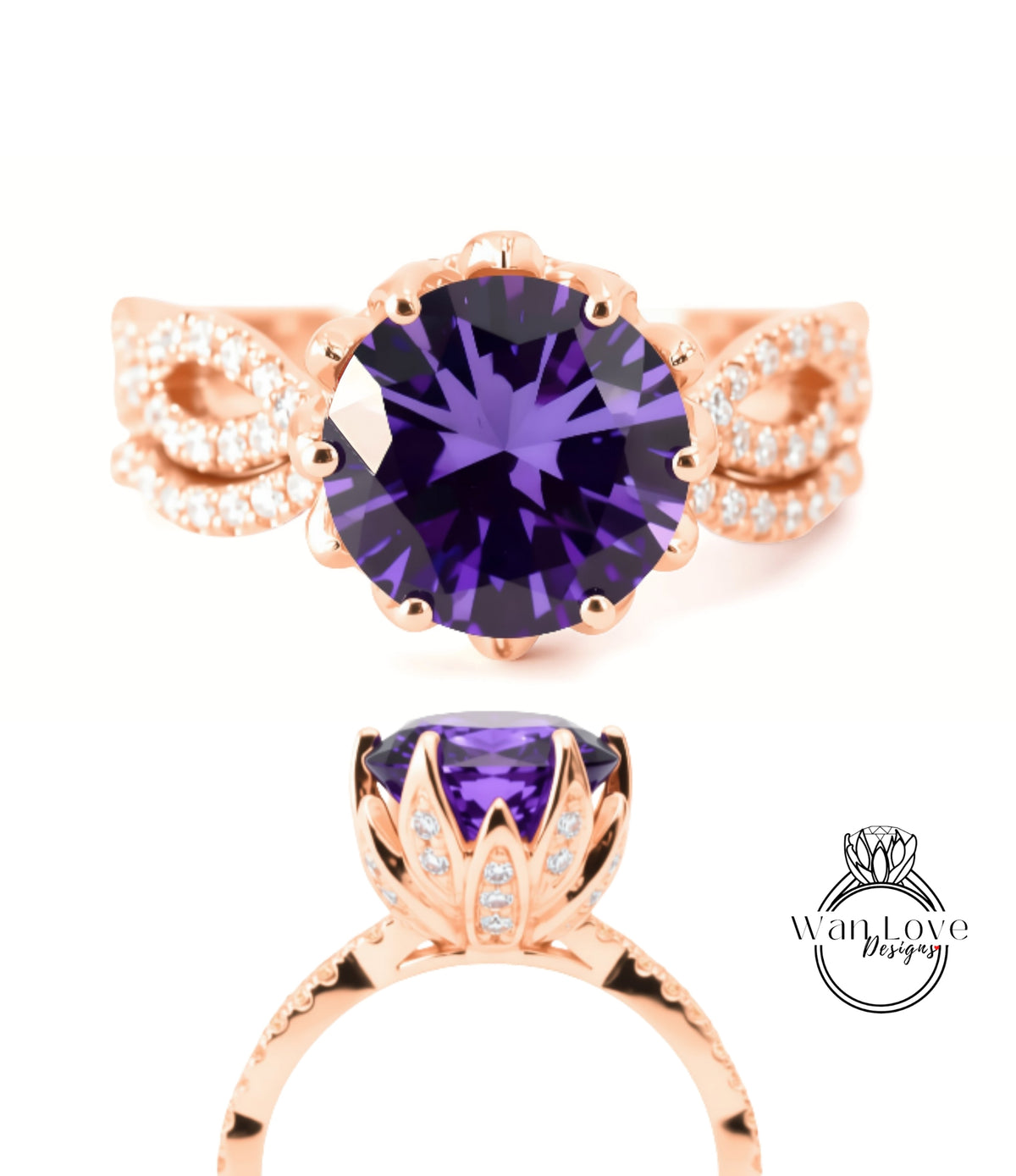 a beautiful ring with a large purple gemstone set in a rose gold band.