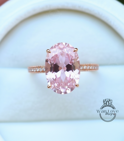 Oval cut Light Pink Sapphire diamond engagement ring art deco 9ct bridal ring antique diamond side hidden halo ring wedding anniversary ring