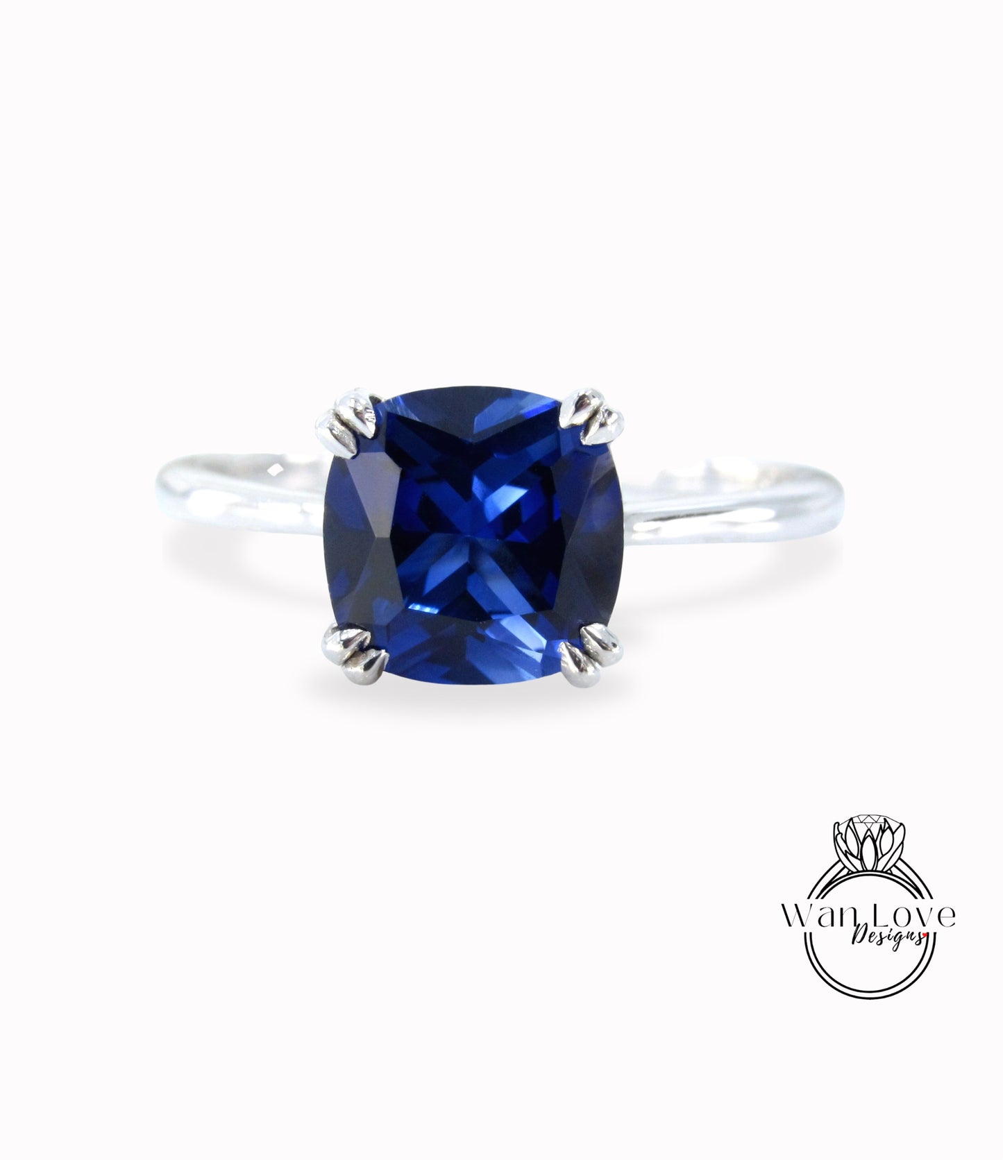 3ct Cushion cut Blue Sapphire engagement ring solitaire ring 4 prong art deco wedding solitaire ring Bridal ring Anniversary promise, Ready