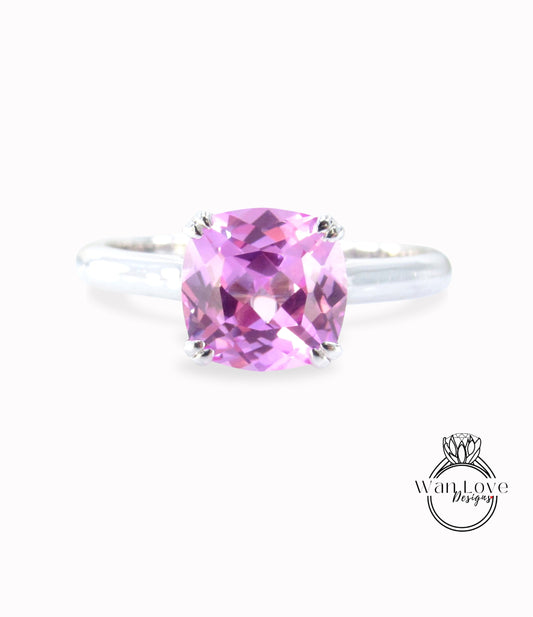 2.5 3 CT Cushion Solitaire Ring | Cushion Pink Sapphire Ring | Silver Ring | Wedding Ring | Cushion Pink Sapphire | Ready to Ship Ring