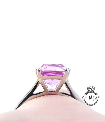 Anello solitario con cuscino da 2,5 3 CT | Anello con zaffiro rosa cuscino | Anello in argento | Anello nuziale | Cuscino Zaffiro Rosa | Anello pronto per la spedizione