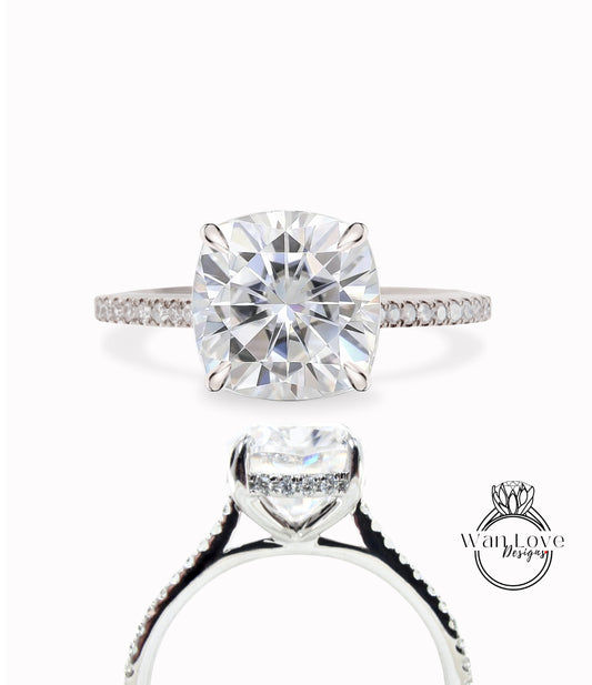 Vintage engagement ring Moissanite ring rose gold cushion diamond hidden side halo art deco almost eternity ring wedding Anniversary ring