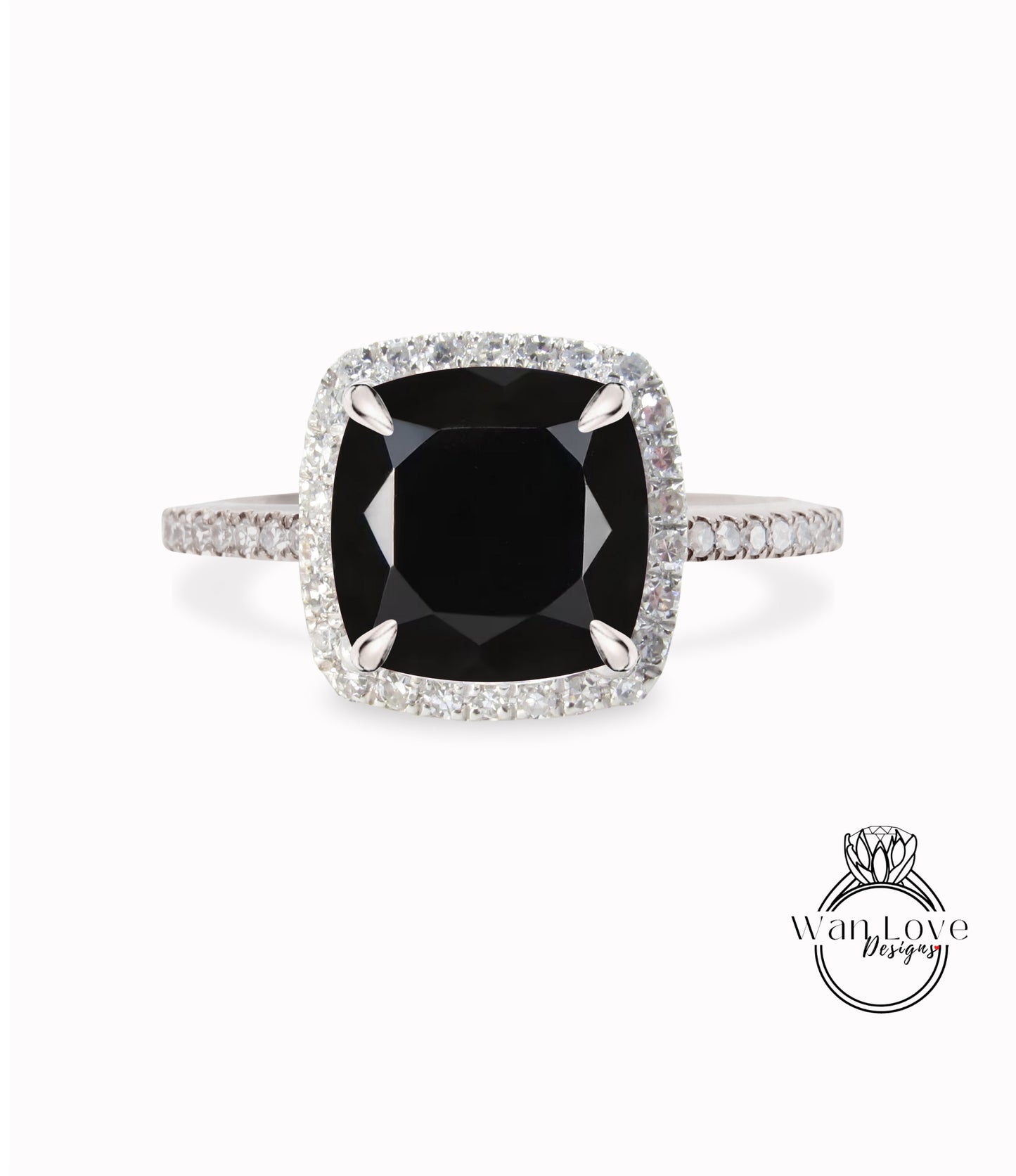 Anello Halo con diamanti Anello Moissanite nero e diamanti a taglio rotondo Anello di fidanzamento Anello Art Deco in oro rosa con cuscino Halo Anello da sposa con promessa nuziale