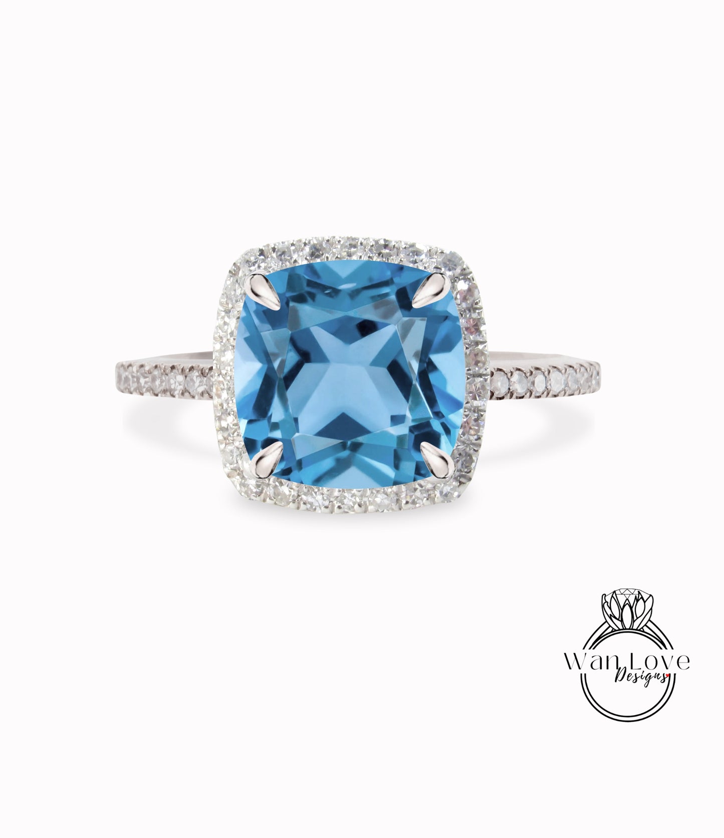 Cushion cut Aquamarine Blue Spinel engagement ring vintage Art deco rose gold diamond halo ring birthstone wedding Anniversary promise ring