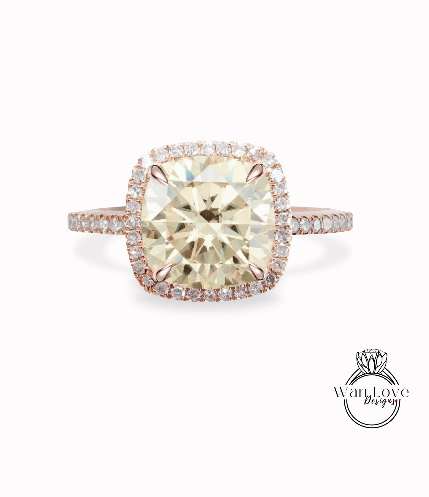 Diamond Halo Ring Champagne Moissanite & Diamond Round cut Engagement Ring Art Deco rose gold Cushion Halo Ring wedding bridal promise ring