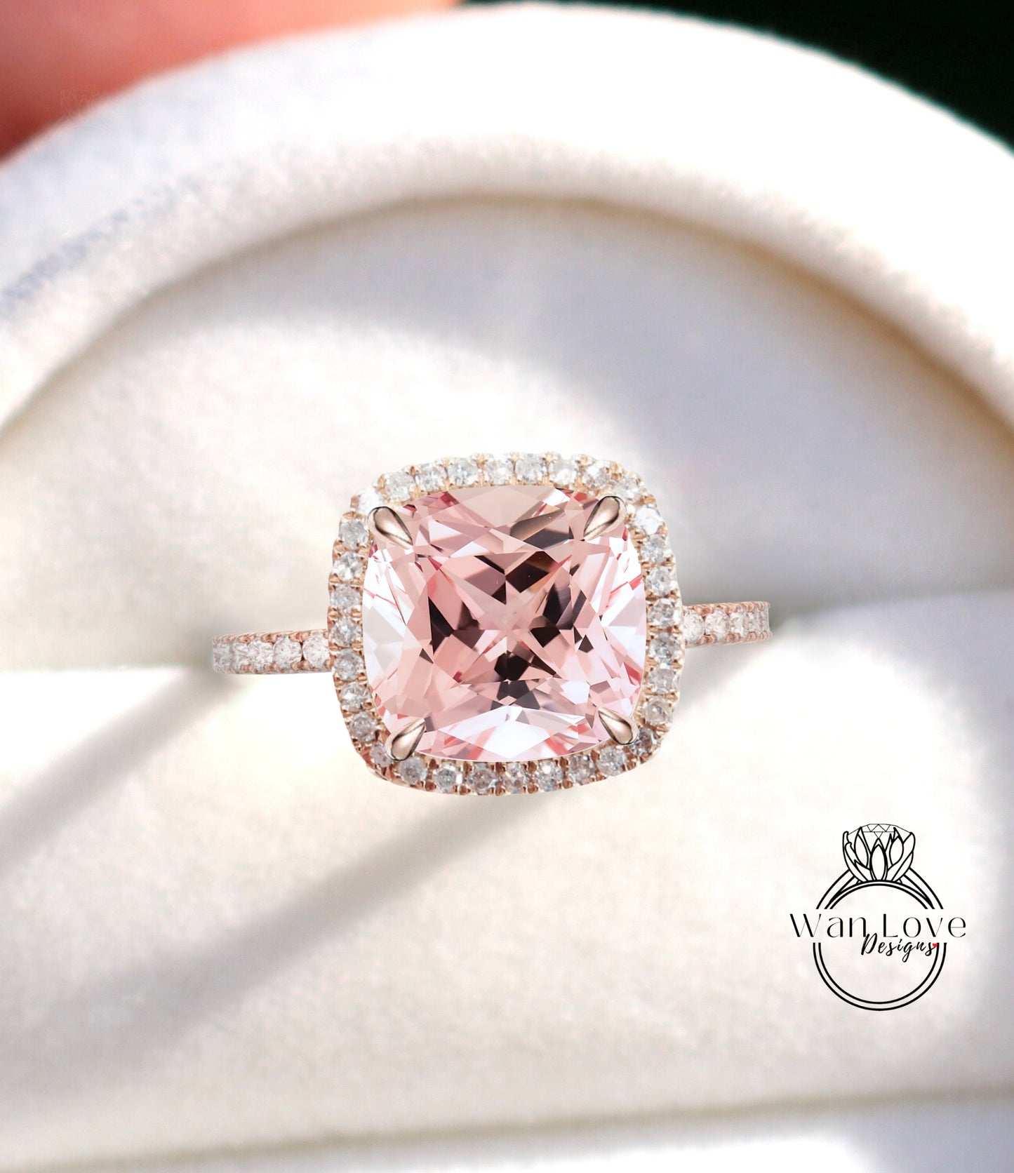 Cushion cut Peach Sapphire engagement ring vintage Art deco rose gold diamond halo ring birthstone Bridal wedding Anniversary promise ring