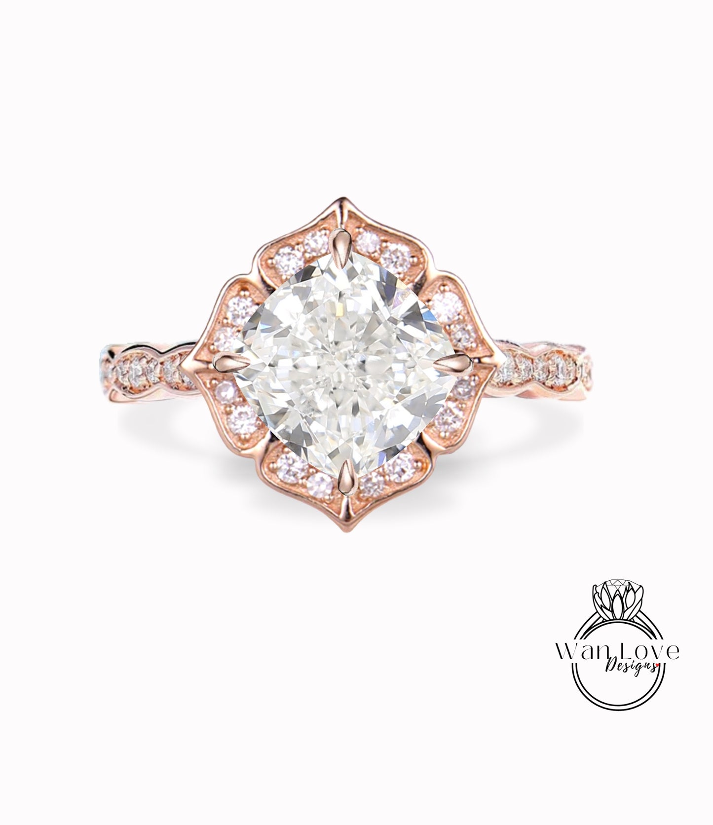 Vintage Diamond Engagement Ring Cushion Halo Floral Shaped Ring Antique milgrain scalloped diamond Wedding Bridal Ring Anniversary promise