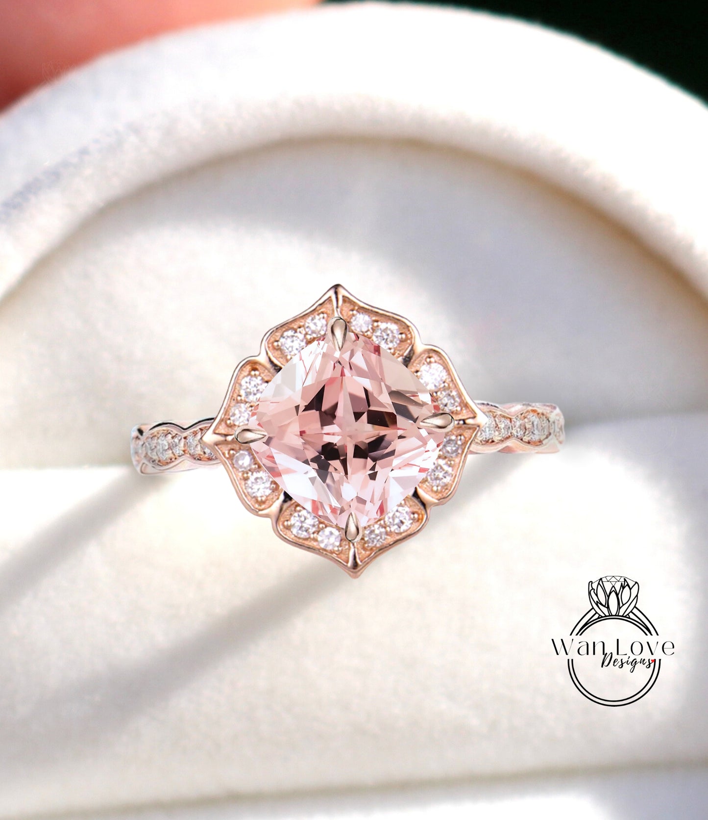 Vintage Peach Sapphire Engagement Ring round cut cushion Shaped Ring Antique milgrain scalloped Wedding Bridal Ring Anniversary promise