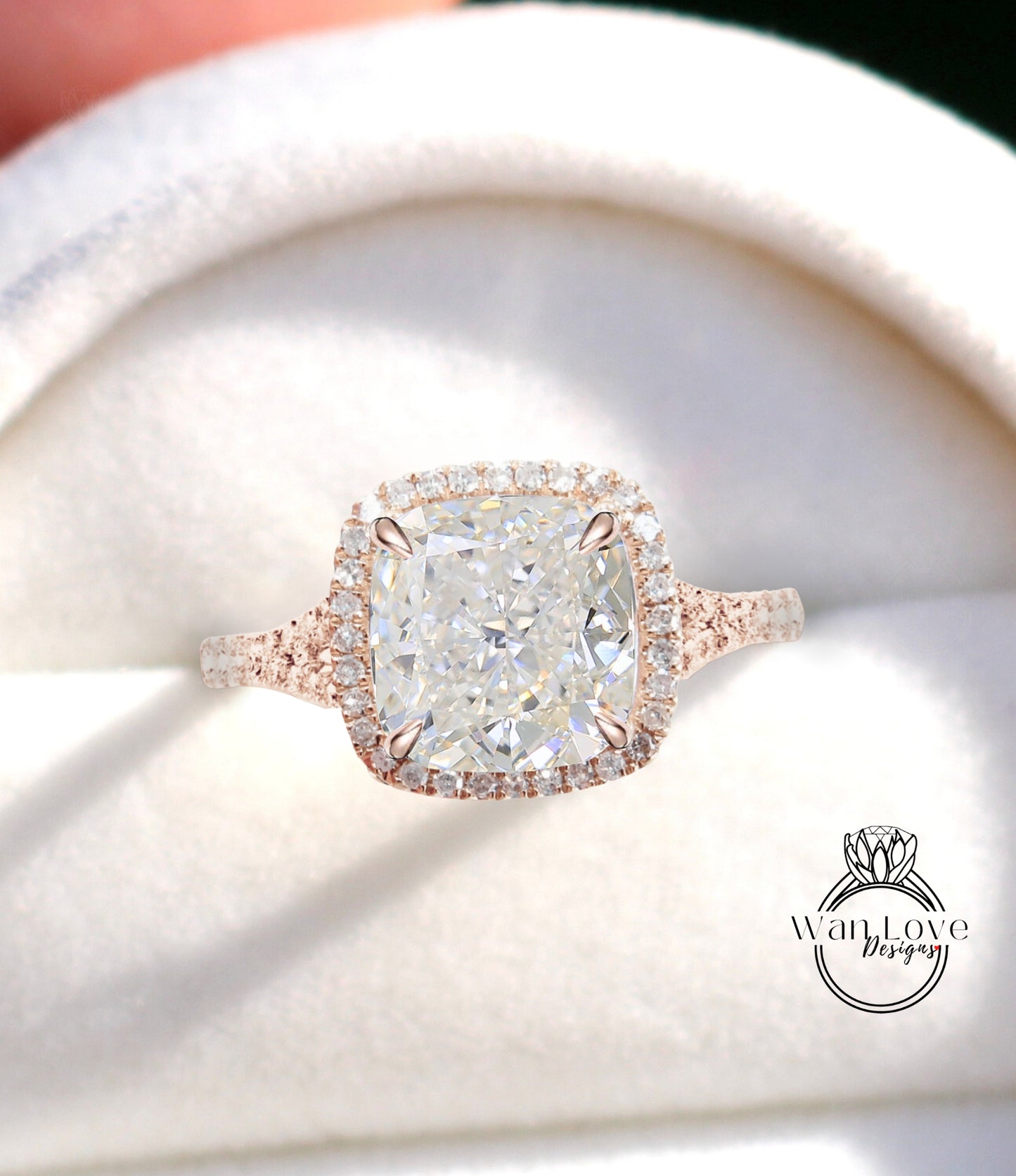 Anello di fidanzamento con diamante da laboratorio, anello con aureola, punta con taglio a cuscino, con diamante certificato, gambo diviso, anello art deco, anello anniversario, regalo