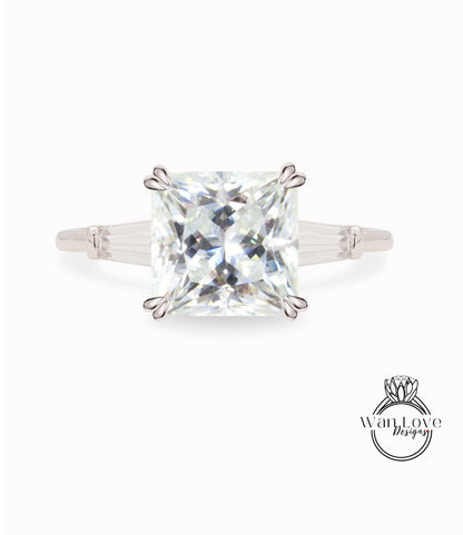 Anello di fidanzamento radiante della principessa Baguette affusolato Moissanite, 14k 18k bianco giallo oro rosa, platino, personalizzato, regalo di anniversario