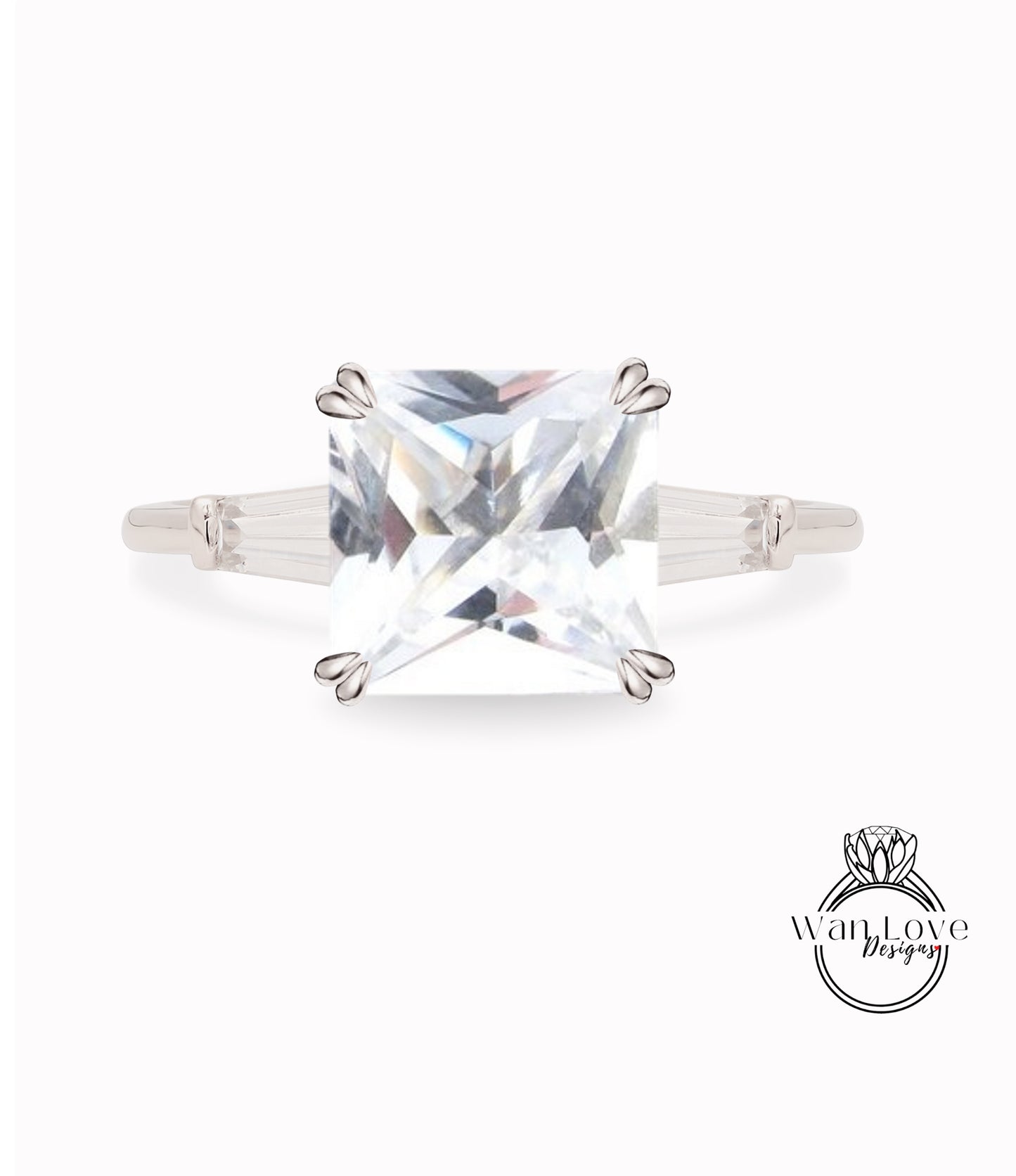 Anello di fidanzamento con zaffiro bianco principessa radiante baguette affusolato Anello con moissanite 14kt 18kt oro platino regalo di anniversario di matrimonio personalizzato