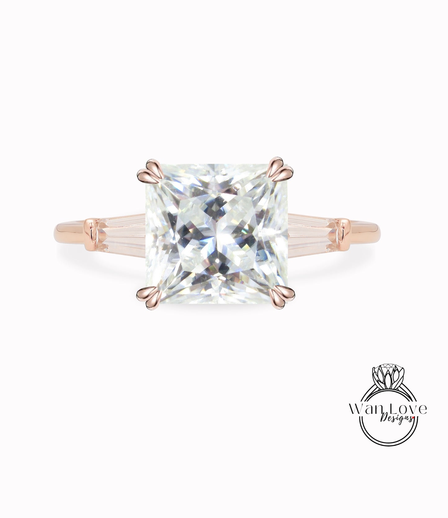 Anello di fidanzamento radiante della principessa Baguette affusolato Moissanite, 14k 18k bianco giallo oro rosa, platino, personalizzato, regalo di anniversario